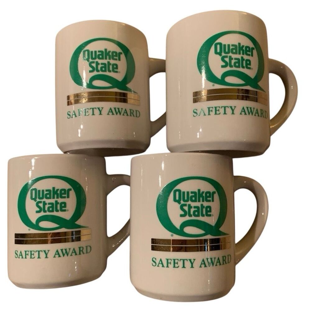 Lot of 4 Vintage Quaker State Motor Oil Safety Award Coffee Mugs Made In England
